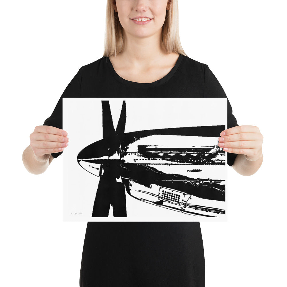 P-51 Mustang (Black Look) - Merlin Engine - Frameless Poster