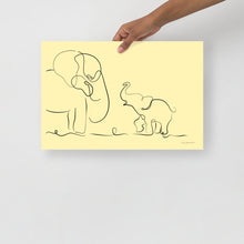 Load image into Gallery viewer, Mom and Baby Elephant - Line Art (yellow) - Frameless Poster
