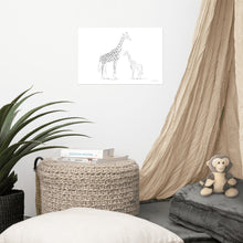 Load image into Gallery viewer, Mom and Baby Giraffe (black) - Line Art - Frameless Poster
