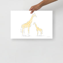 Load image into Gallery viewer, Mom and Baby Giraffe (yellow) - Line Art - Frameless Poster
