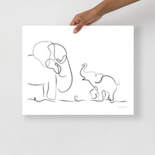 Load image into Gallery viewer, Mom and Baby Elephant - Line Art - Frameless Poster
