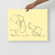 Load image into Gallery viewer, Mom and Baby Elephant - Line Art (yellow) - Frameless Poster
