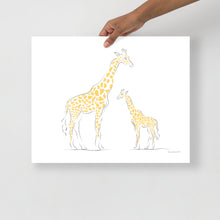 Load image into Gallery viewer, Mom and Baby Giraffe (yellow) - Line Art - Frameless Poster
