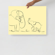 Load image into Gallery viewer, Mom and Baby Elephant - Line Art (yellow) - Frameless Poster
