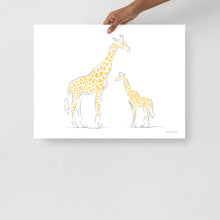 Load image into Gallery viewer, Mom and Baby Giraffe (yellow) - Line Art - Frameless Poster
