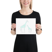 Load image into Gallery viewer, Mom and Baby Giraffe (greenish blue) - Line Art - Frameless Poster
